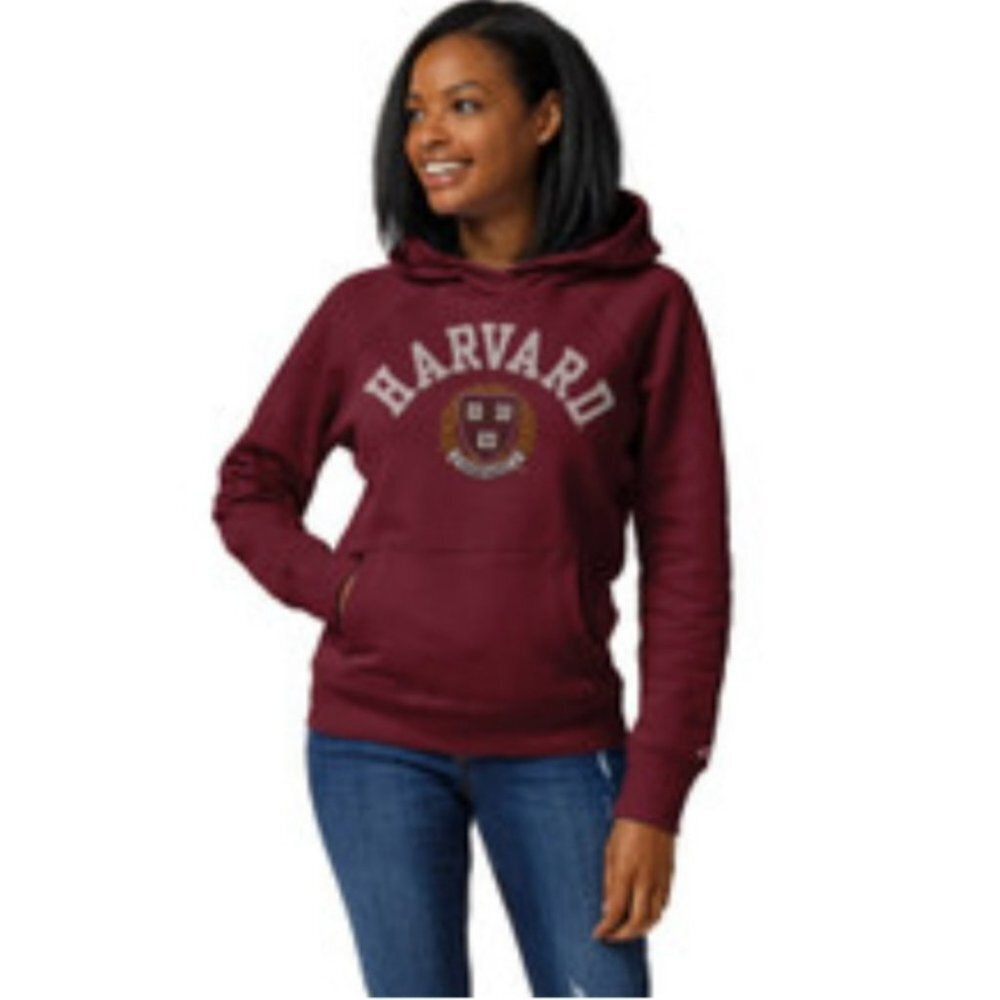 Harvard  League Burgundy Women's Academy Applique Hooded Sweatshirt SP